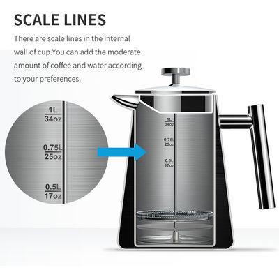 1000ML自動フランスの出版物のコーヒー メーカー旅行ステンレス鋼の二重壁